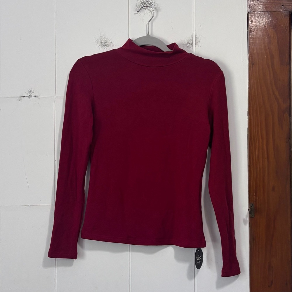 Abardsion Womens Burgundy Mock Neck Long Sleeve Ribbed Knit Top Size Small NWT